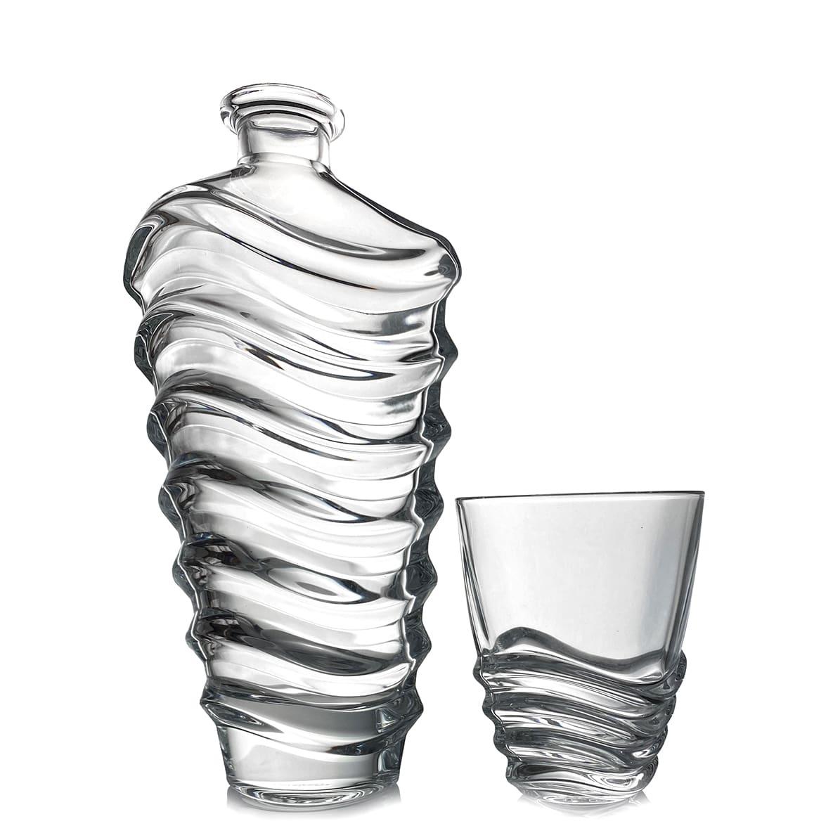 Decantor si pahare Wave pentru whisky din cristal Bohemia