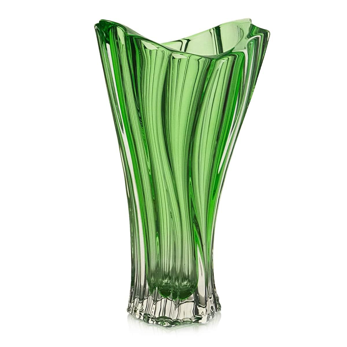 Vaza colorata verde pentru flori din cristal Bohemia